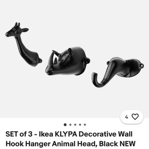 IKEA KLYPA Black Animal Head Wall Hooks